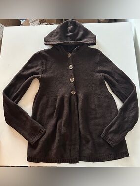 Vintage Y2K Energie Babydoll Knit Sweater Hoodie Brown Cardigan Long Sleeve L